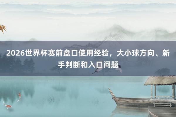 2026世界杯赛前盘口使用经验，大小球方向、新手判断和入口问题